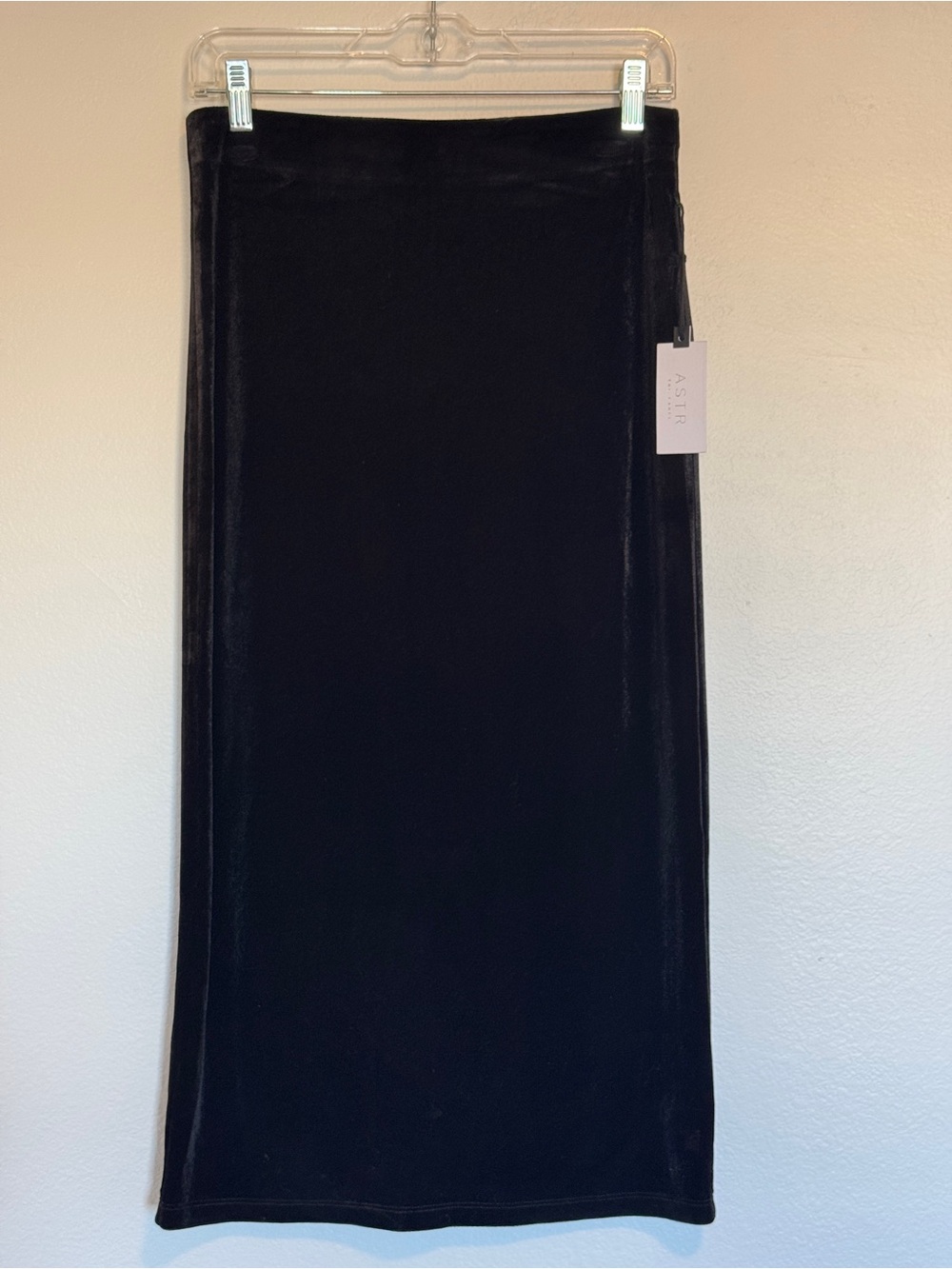 Astr Black Velvet Midi A-Line Skirt